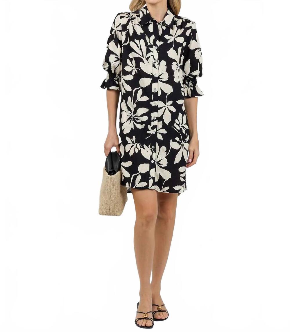 NEW FINLEY miller elastic shirred cuffs dress in black/tan